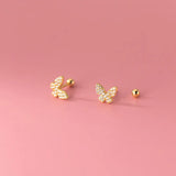 925 Silver Butterfly Zircon Stud Earrings Romantic Jewelry