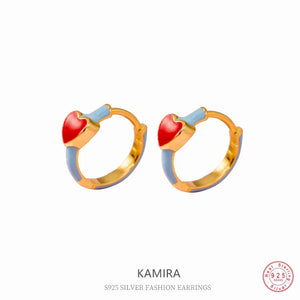 925 Silver Heart Hoop Earrings Women Pierced Sweet Love Girl Jewelry