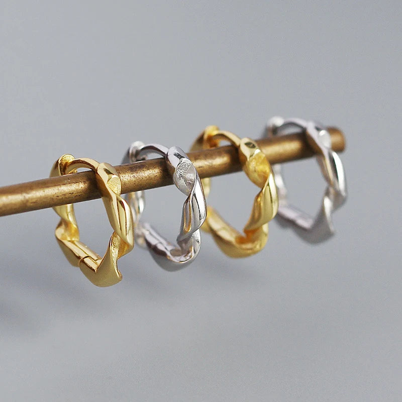 Vintage Geometric Twist Huggie Round Hoop Earrings