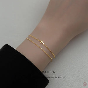 Gothic Double Chain Cross Bracelet for Women - 925 Sterling Silver