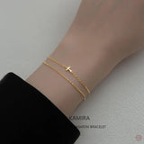 Gothic Double Chain Cross Bracelet for Women - 925 Sterling Silver
