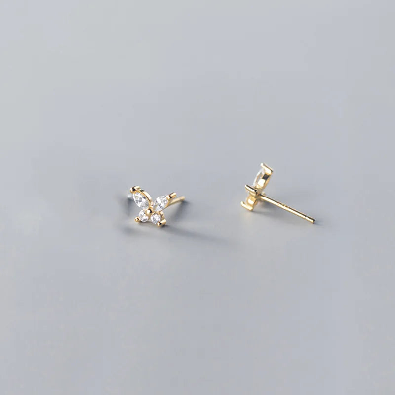 925 Silver Butterfly Zircon Stud Earrings Wedding Gift