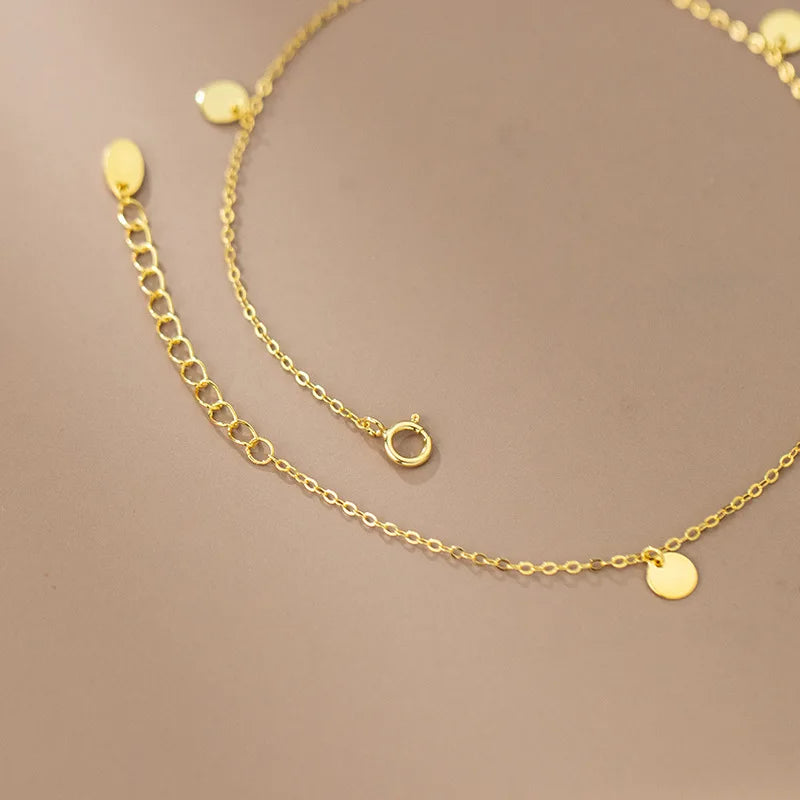 925 Silver Vintage Crystal Disc Chain Anklet for Women Teen Party Foot Jewelry