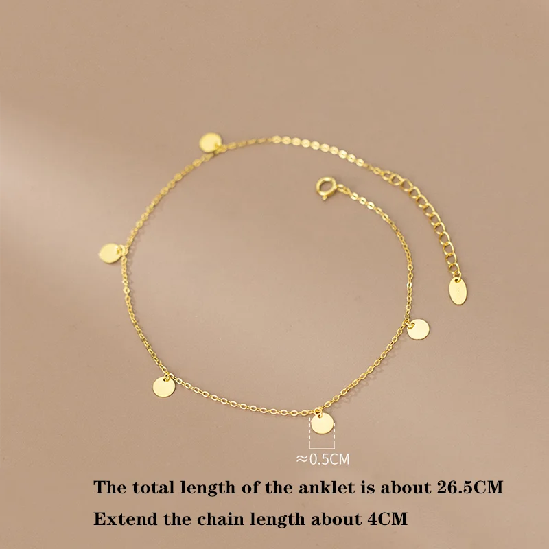 925 Silver Vintage Crystal Disc Chain Anklet for Women Teen Party Foot Jewelry
