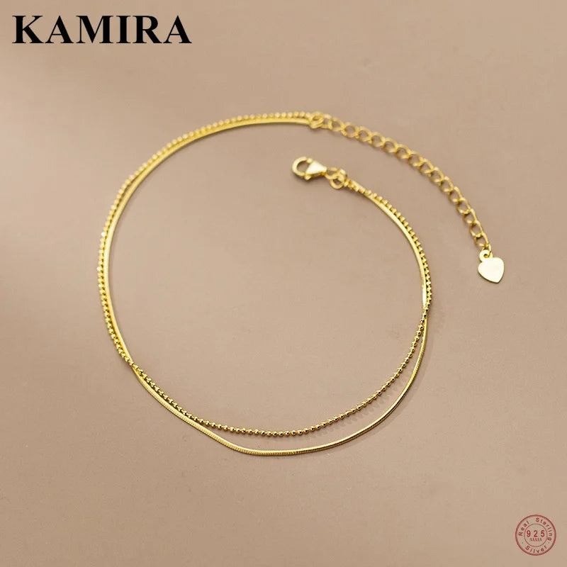 925 Silver Double Layer Bell Anklet for Women Wedding