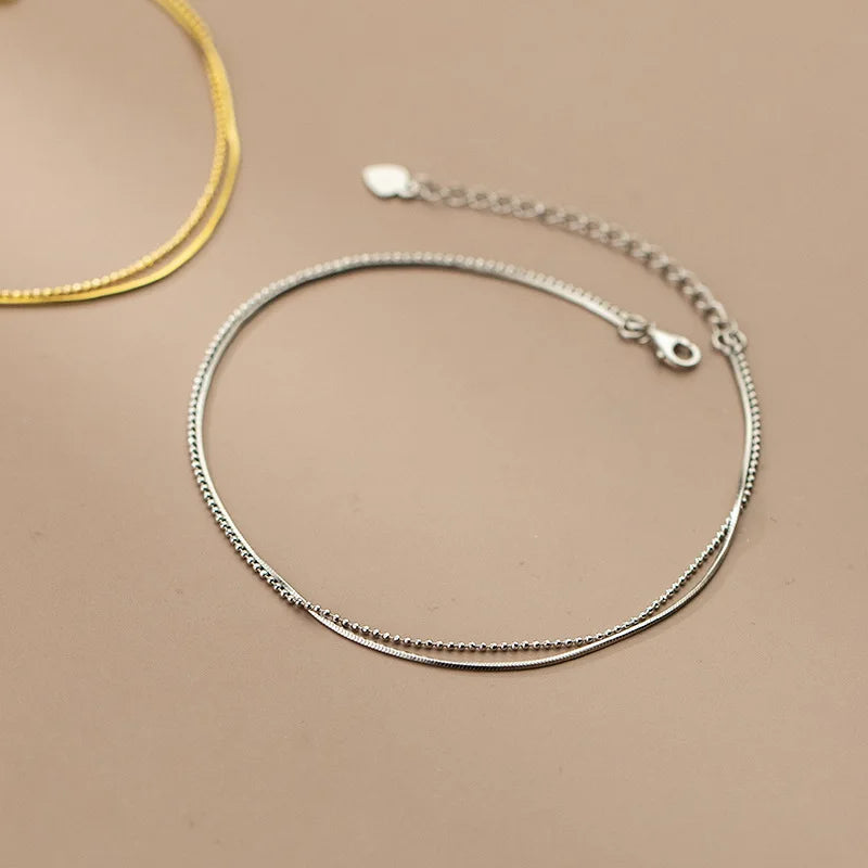 925 Silver Double Layer Bell Anklet for Women Wedding