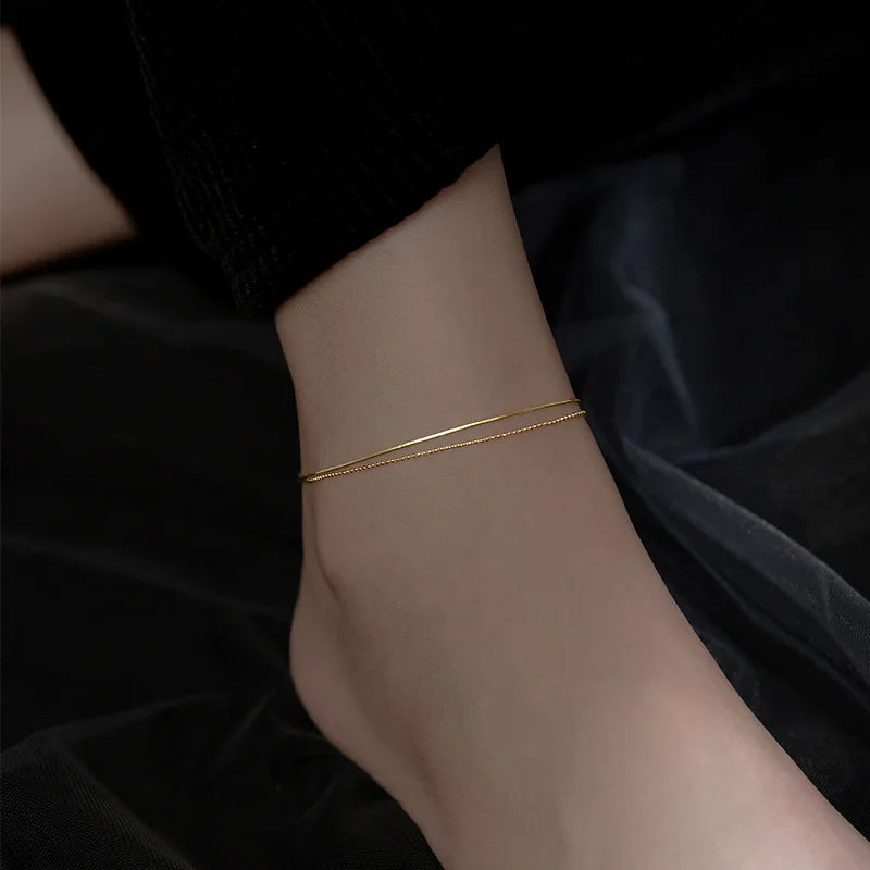 925 Silver Double Layer Bell Anklet for Women Wedding