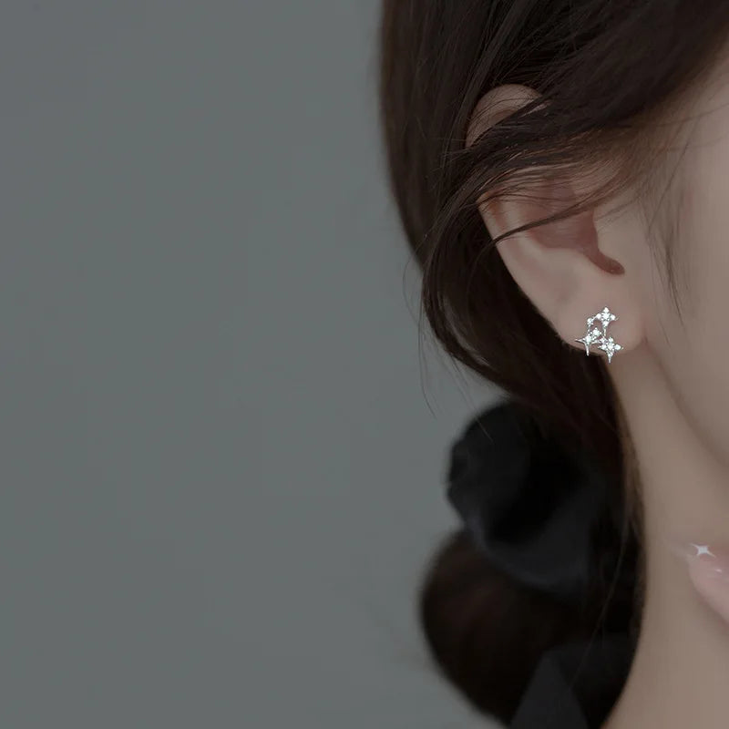 Vintage Star Zircon Stud Earrings 925 Silver