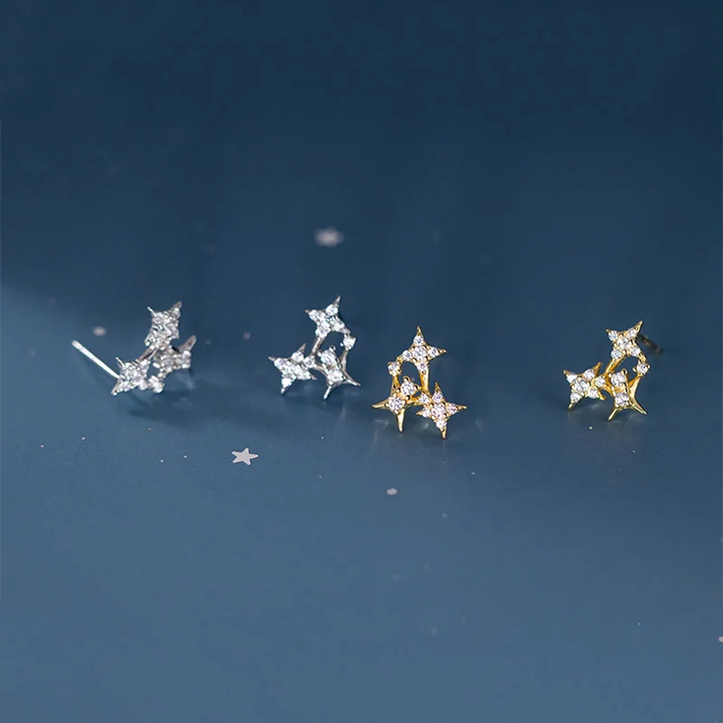 Vintage Star Zircon Stud Earrings 925 Silver
