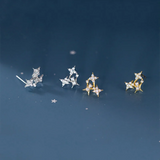 Vintage Star Zircon Stud Earrings 925 Silver