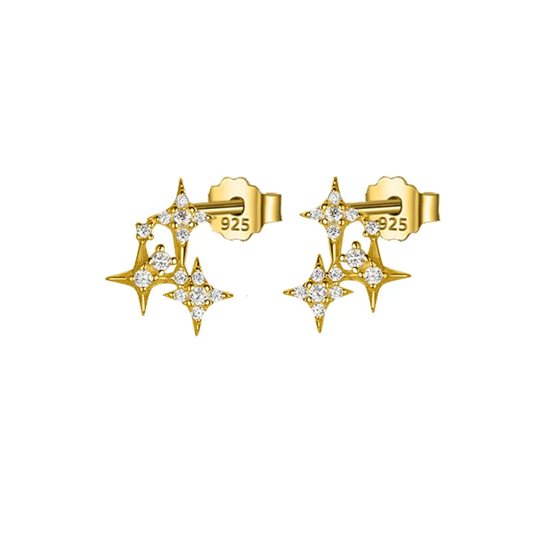 Vintage Star Zircon Stud Earrings 925 Silver