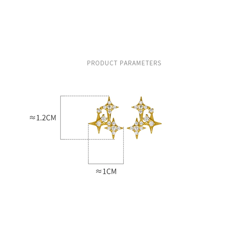 Vintage Star Zircon Stud Earrings 925 Silver