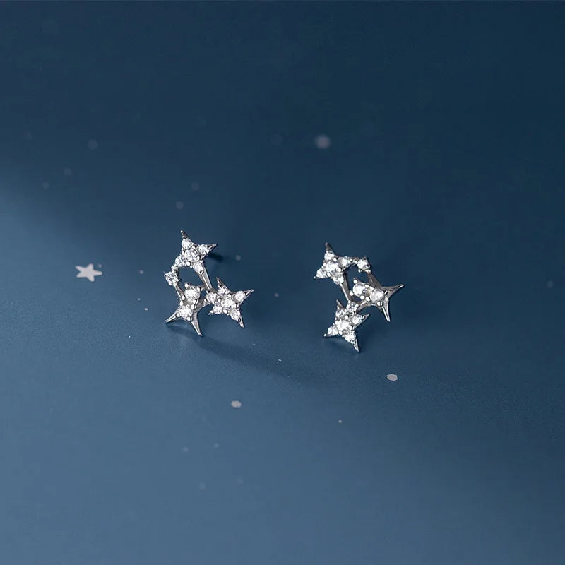 Vintage Star Zircon Stud Earrings 925 Silver
