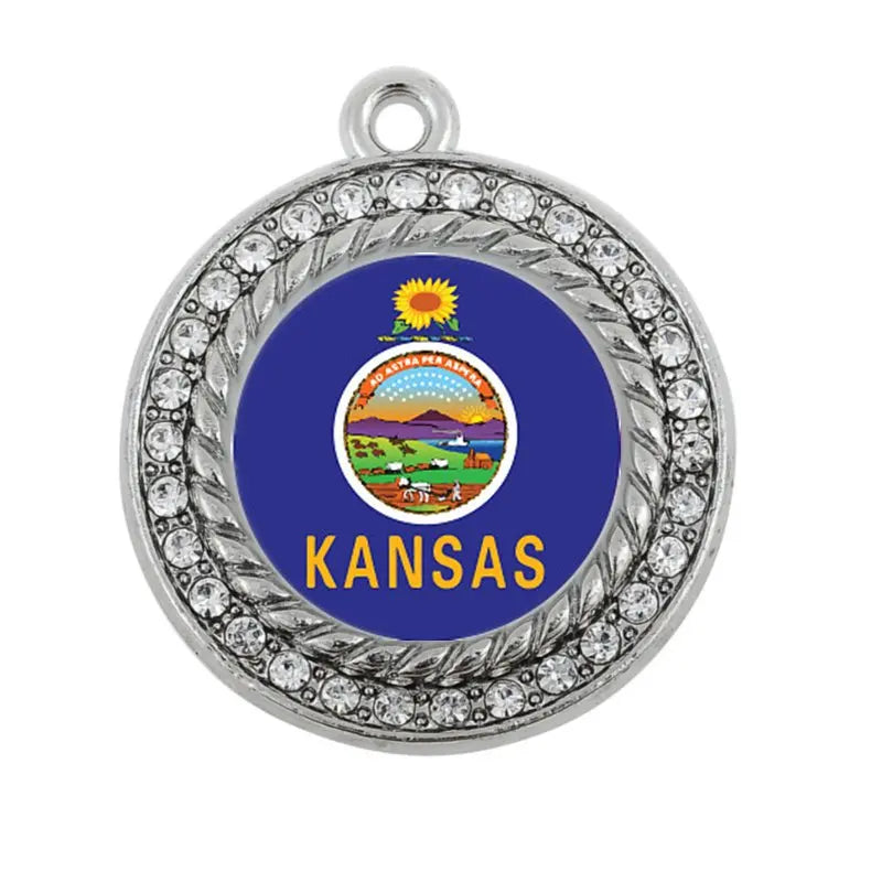 Kansas Flag Circle Charm for Jewelry Making