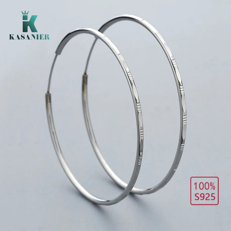 925 Silver Hoop Earrings for Women, 55mm Big Party Rock Jewelry