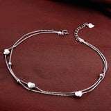 925 Sterling Silver Heart-shaped Chains Anklet for Women Leg Bracelet