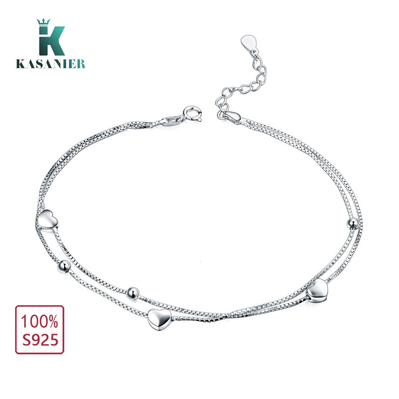 925 Sterling Silver Heart-shaped Chains Anklet for Women Leg Bracelet