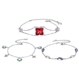 925 Sterling Silver Red Clover Chain Bracelet Women's Crystal Jewelry