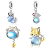 KATAOKA925 Silver Moonstone Animal Fox Elephant Ball Pendant Charms