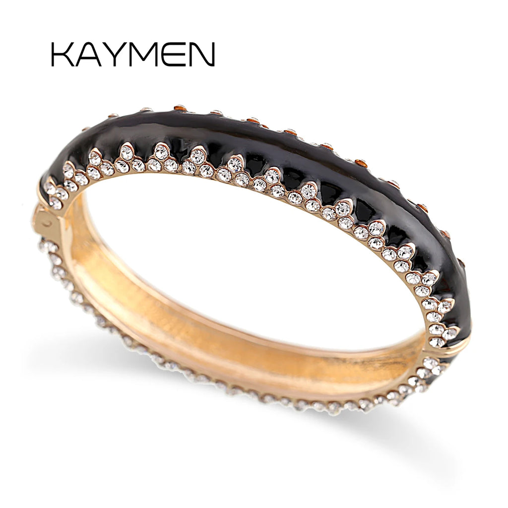 KAYMEN Enamel Rhinestone Cuff Bracelet Bangle