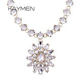 KAYMEN Flower Pendant Necklace Rhinestones Crystals Statement Jewelry
