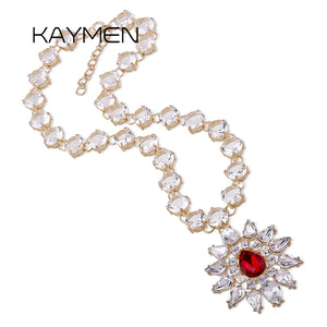 KAYMEN Flower Pendant Necklace Rhinestones Crystals Statement Jewelry