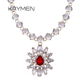 KAYMEN Flower Pendant Necklace Rhinestones Crystals Statement Jewelry