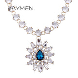 KAYMEN Flower Pendant Necklace Rhinestones Crystals Statement Jewelry