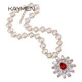 KAYMEN Flower Pendant Necklace Rhinestones Crystals Statement Jewelry