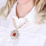 KAYMEN Flower Pendant Necklace Rhinestones Crystals Statement Jewelry