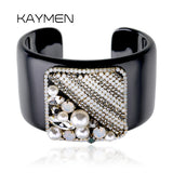 KAYMEN Crystal Cuff Bracelet Statement Bangle for Women Girls