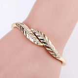 KAYMEN Double Leaves Cuff Bracelet Bangle CZ Diamands Wedding Party