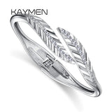 KAYMEN Double Leaves Cuff Bracelet Bangle CZ Diamands Wedding Party
