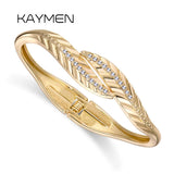 KAYMEN Double Leaves Cuff Bracelet Bangle CZ Diamands Wedding Party