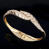 KAYMEN Double Leaves Cuff Bracelet Bangle CZ Diamands Wedding Party