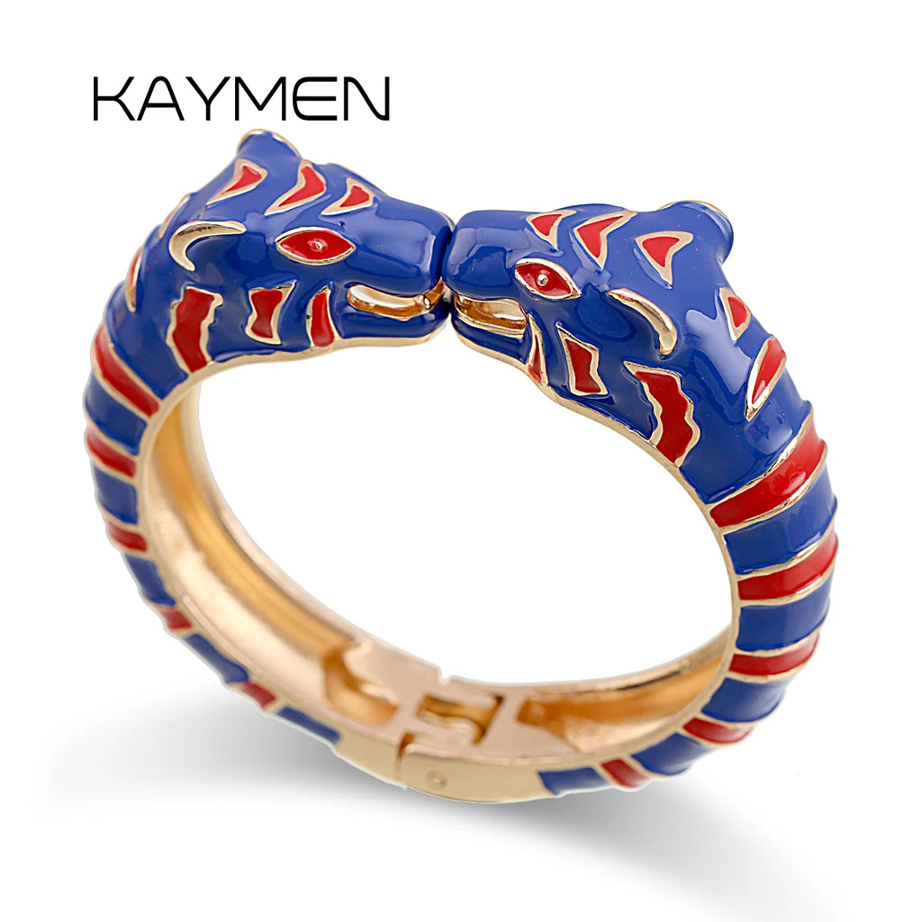 KAYMEN Enamel Colorful Tiger Bangle Cuff Bracelet for Women Girls
