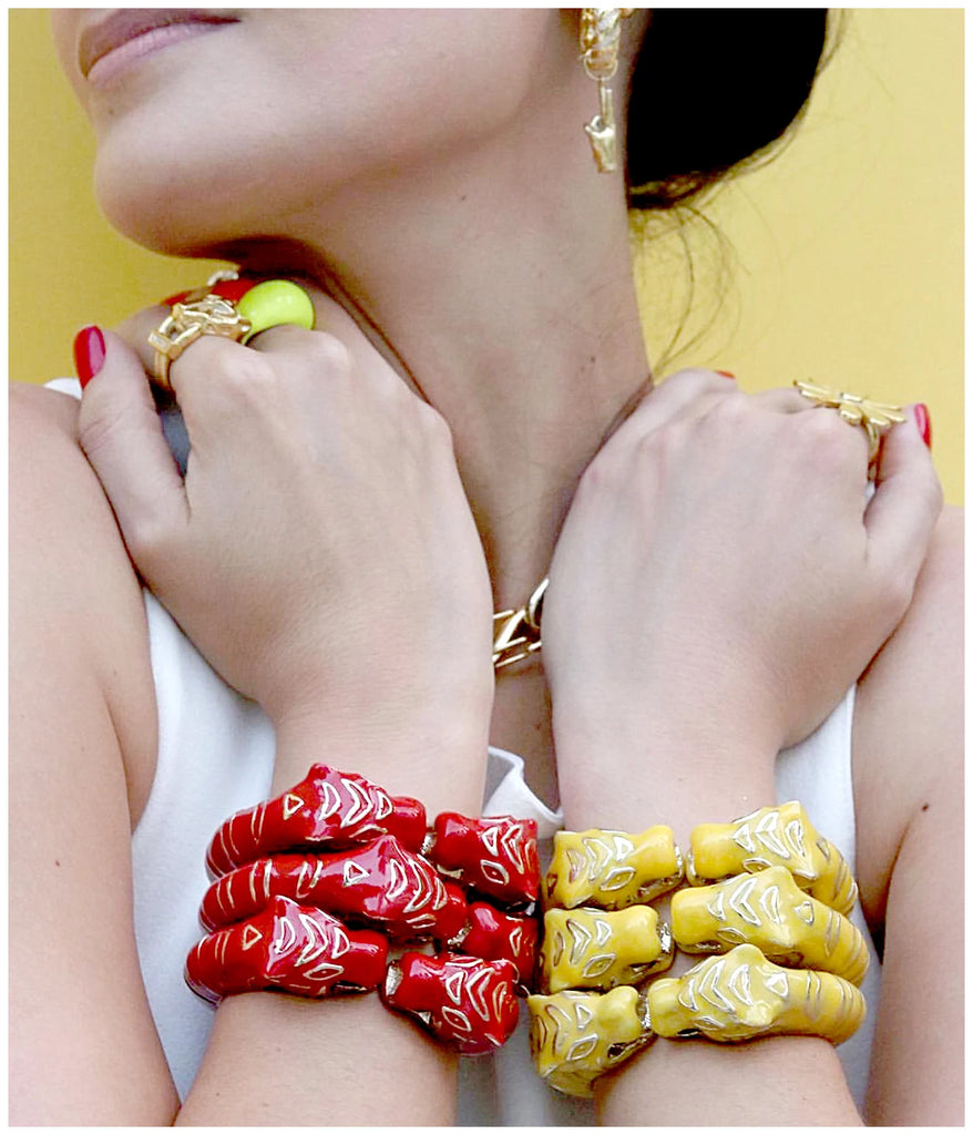 KAYMEN Enamel Colorful Tiger Bangle Cuff Bracelet for Women Girls