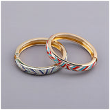 KAYMEN Oval Shape Enamel Cuff Bangle 18K Plated Bracelet for Women