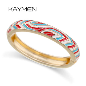 KAYMEN Oval Shape Enamel Cuff Bangle 18K Plated Bracelet for Women