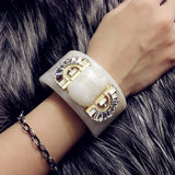 Crystal Resin Bracelet Cuff Bangle Plated Statement Chunky Bangle