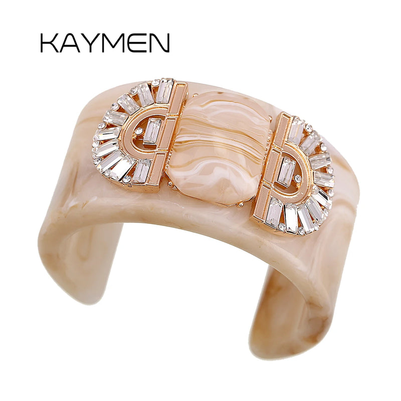 Crystal Resin Bracelet Cuff Bangle Plated Statement Chunky Bangle