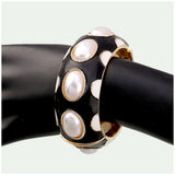 KAYMEN Colorful Enamel Pearl Bangle Cuff Bracelet for Women