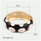 KAYMEN Colorful Enamel Pearl Bangle Cuff Bracelet for Women