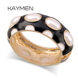 KAYMEN Colorful Enamel Pearl Bangle Cuff Bracelet for Women