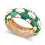 KAYMEN Colorful Enamel Pearl Bangle Cuff Bracelet for Women