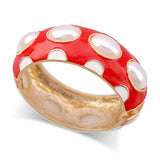 KAYMEN Colorful Enamel Pearl Bangle Cuff Bracelet for Women