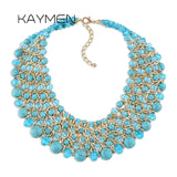 KAYMEN Turquoise Crystal Beaded Chunky Chokers Necklace
