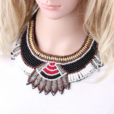 KAYMEN Nonwoven Fabric Necklace Small Glass Beads Statement Necklace for Women