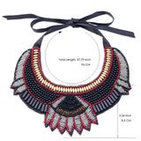 KAYMEN Nonwoven Fabric Necklace Small Glass Beads Statement Necklace for Women