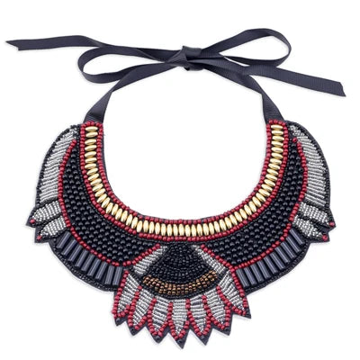 KAYMEN Nonwoven Fabric Necklace Small Glass Beads Statement Necklace for Women